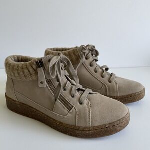 Aetrex Bonnie Arch Support Sneaker Womens 8.5 Taupe Tan Suede Lace Up EUC